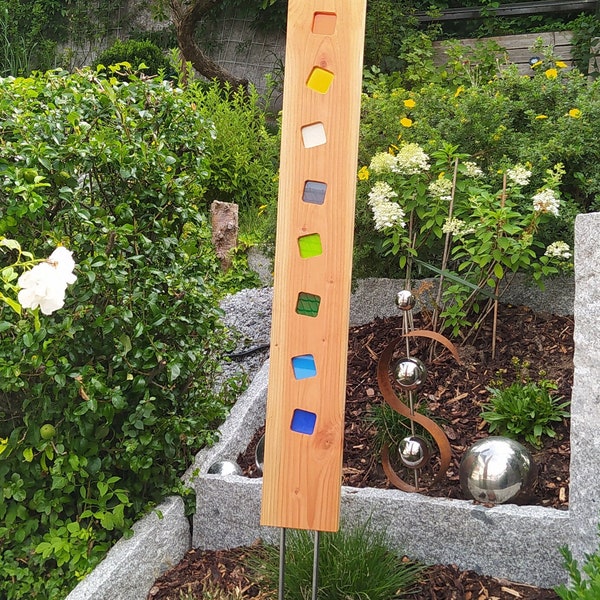 Gartenstele aus Massivholz, Handarbeit mit Acrylglas-Einsätze, Gartendekoration, Gartenstecker, Sonnenfänger