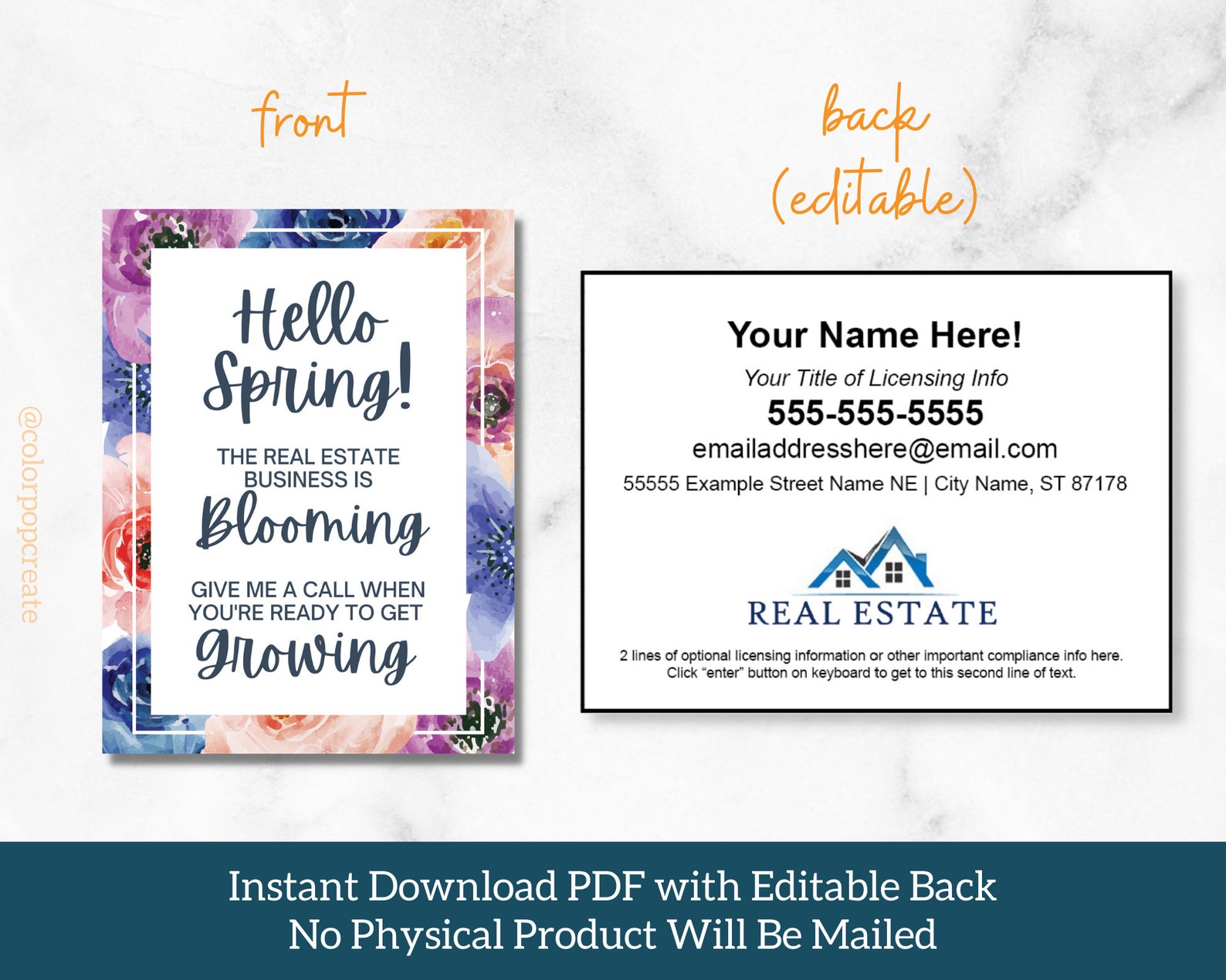 Spring Realtor Pop By Tags Business is Blooming Realtor Etsy