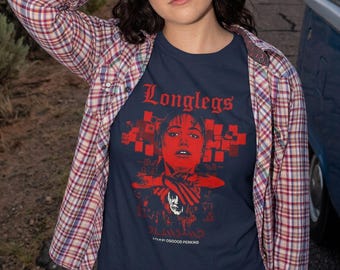 Camiseta unisex de la película de terror y suspense Longlegs / Merchandising de la película de misterio estadounidense de Maika Monroe y Nicolas Cage