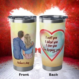 I Met You, I Liked You, I Love You, I&#39;m Keeping You, Romantic Valentine&#39;s Gift, Personalized 20oz Tumbler w/ Closing Lid
