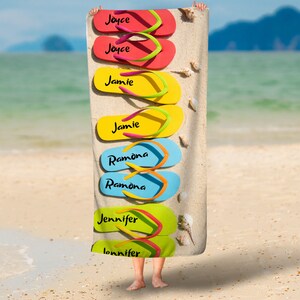 Personalized Beach Towel | Girls Beach Trip Gift | Beach Friends Flip Flop Towel | Custom Beach Towel