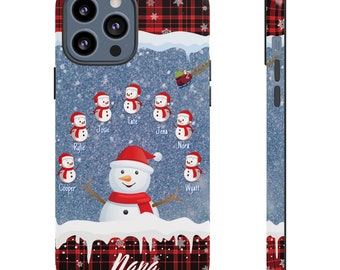 Nana ou maman Noël Femme de neige avec petits-enfants, Idée cadeau de Noël personnalisée, Housse de téléphone design personnalisé