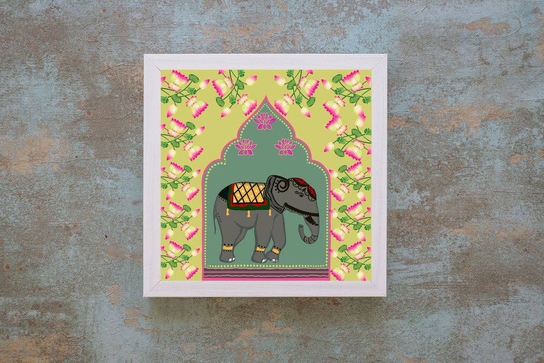 Printable Elephant Pichwai Painting, Indian Folk Wall Art, Home Decor ...