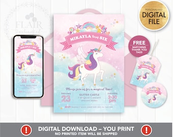 Unicorn Pony Rainbow Birthday Invitation PRINTABLE , Personalized Birthday Invitation, Unicorn Pony Party Supply