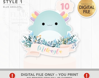 Topper de bolo Squishy personalizado e fofo (somente arquivo digital para impressão), decoração de bolo Squishy Kawaii