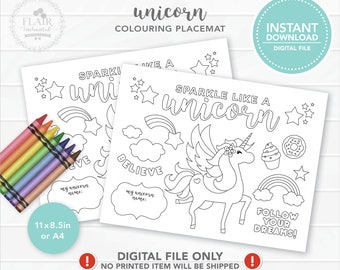 Printable | Unicorn Colouring Page Placemat  INSTANT DOWNLOAD Unicorn Party Activity, Unicorn Party Decoration