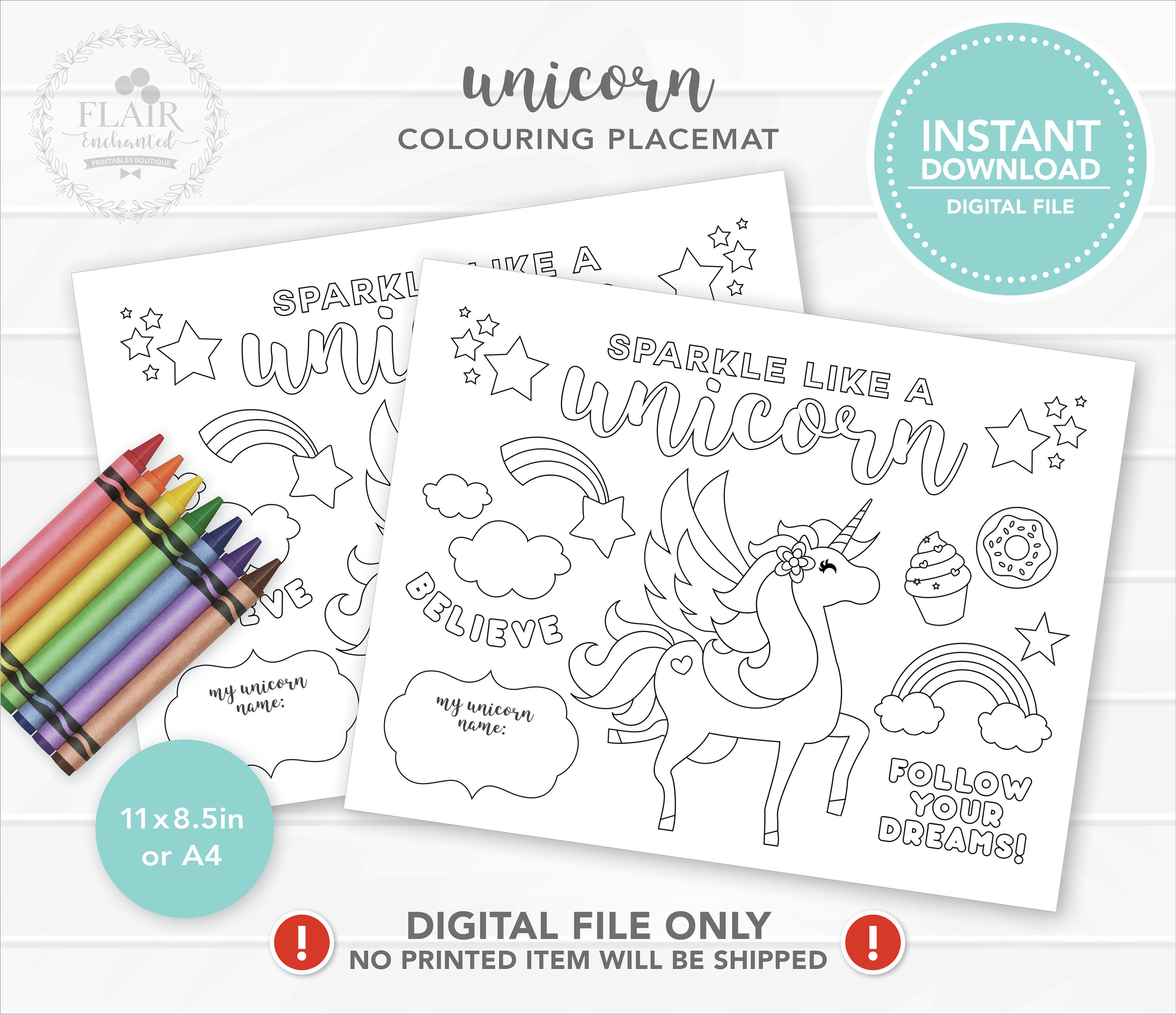 Printable Unicorn Colouring Page Placemat INSTANT DOWNLOAD - Etsy Canada