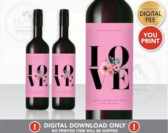 Love Personalized Wine Label PRINTABLE, Custom Wine Label, Anniversary Gift Ideas, Custom Wine Bottle Sticker, Wedding Gift Ideas