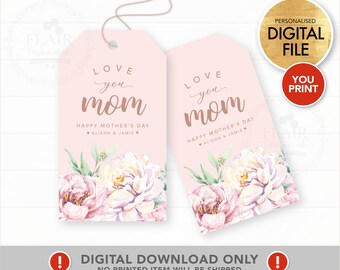 Love You Mom Personalized Favor Tag PRINTABLE, Custom Gift Tag, Mother's Day Tag