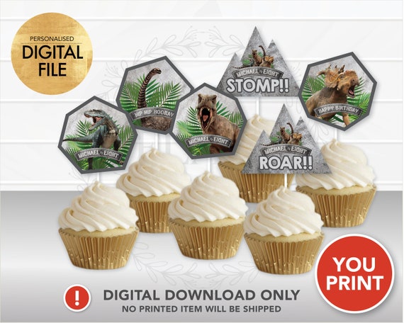 Dinosaur Cupcake Toppers PRINTABLE Jurassic Cupcake Toppers | Etsy