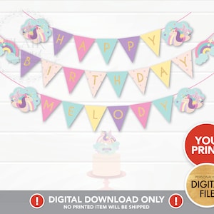 Unicorn Rainbow Bunting Flag Banner PRINTABLE, Unicorn Pony Party Decoration, Custom Party Decor Bunting, Personalized Unicorn Party Supply