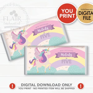DIGITAL Unicorn Chocolate Bar Wrapper, Candy Bar Wrapper, Personalized Unicorn Party Supply