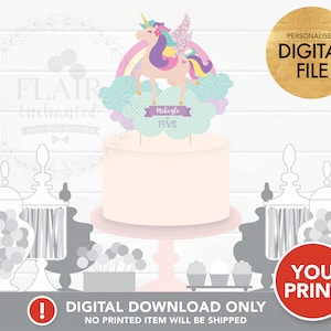 Unicorn Pony Rainbow Cake Topper PRINTABLE , Unicorn Pony Cake Decoration, Personalized Unicorn Pony Party Supply