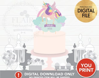 Unicorn Pony Rainbow Cake Topper PRINTABLE , Unicorn Pony Cake Decoration, Personalized Unicorn Pony Party Supply