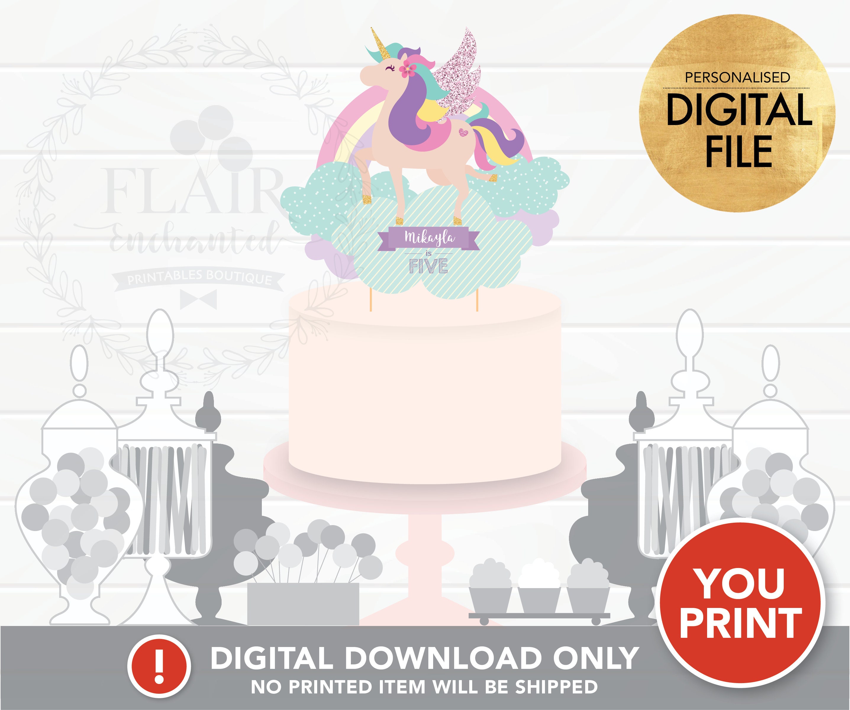 unicorn pony rainbow cake topper printable unicorn pony cake etsy ireland