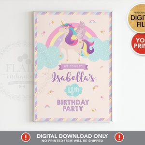 Unicorn Party Welcome Sign PRINTABLE, Personalized Welcome Sign ...