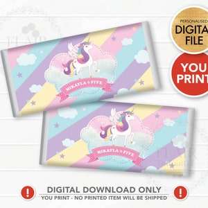 Unicorn Rainbow Chocolate Bar Wrapper PRINTABLE, Candy Bar Wrapper, Custom Chocolate Wrapper, Personalized Unicorn Pony Rainbow Party Supply