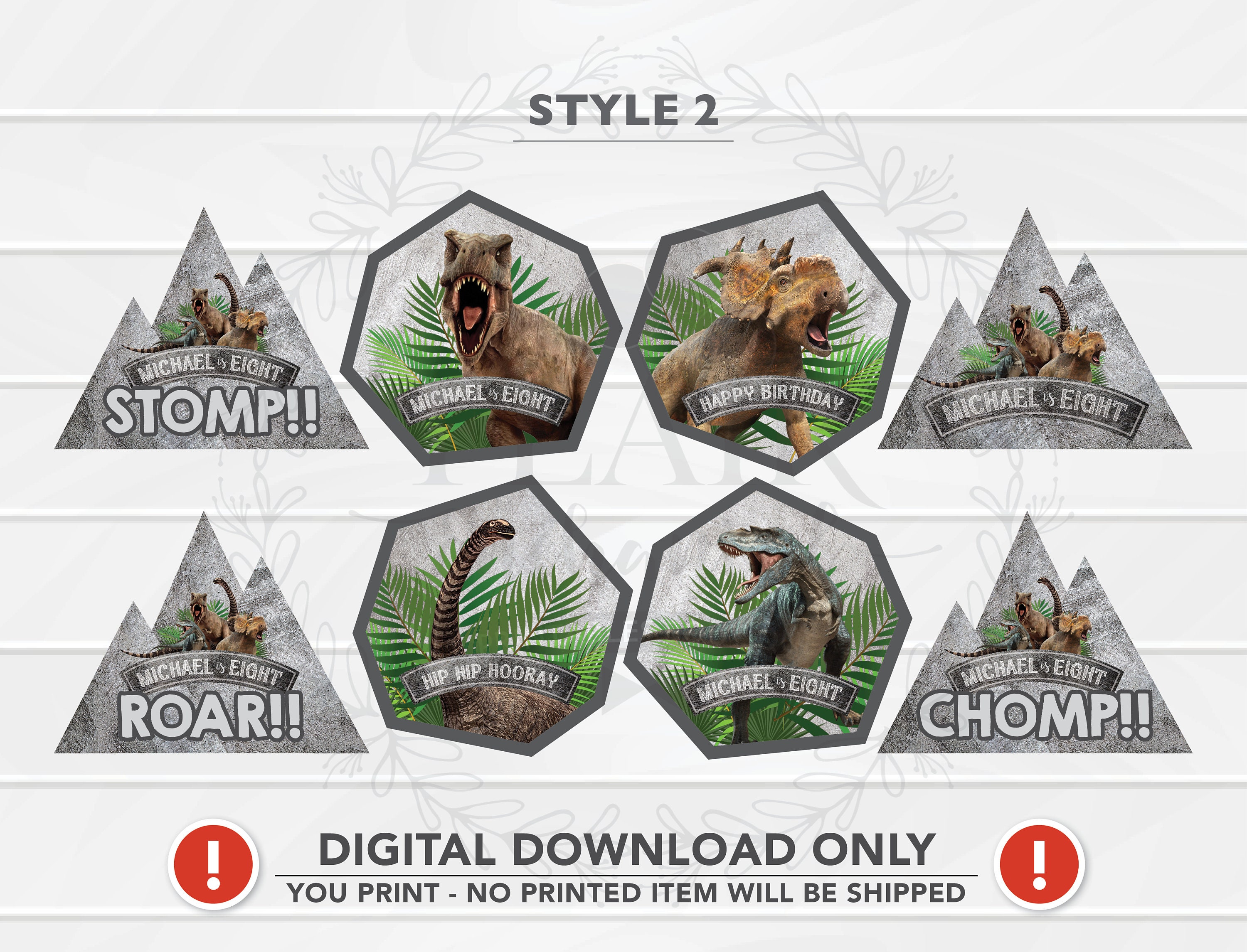 Dinosaur Cupcake Toppers PRINTABLE, Jurassic Cupcake Toppers, Dinosaur ...