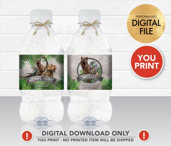 Dinosaur Water Bottle Label PRINTABLE Personalised Dinosaur - Etsy