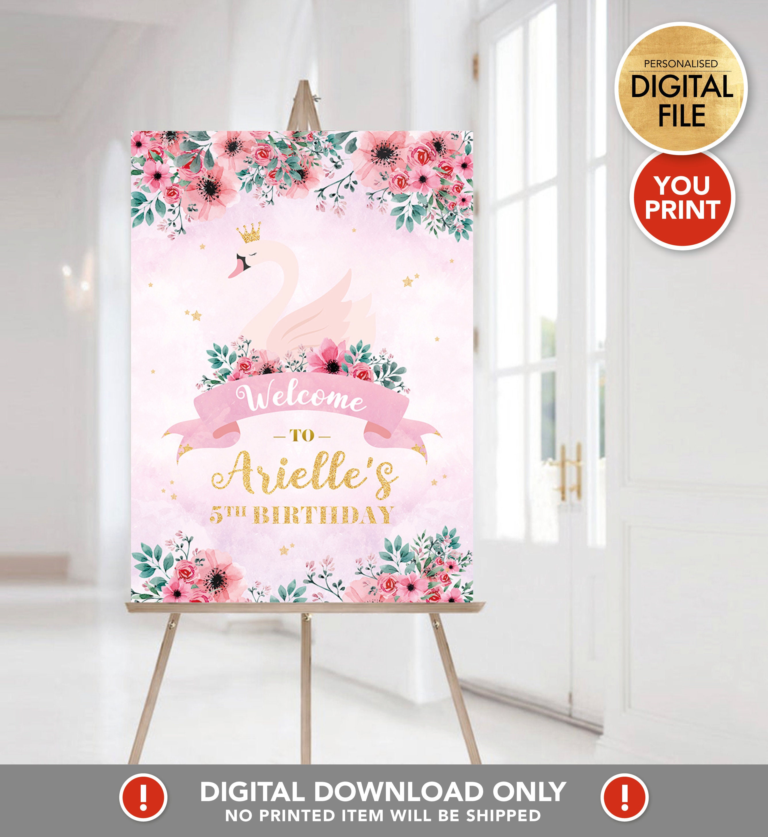 Swan Princess Welcome Sign Poster PRINTABLE, Personalized Welcome Sign ...