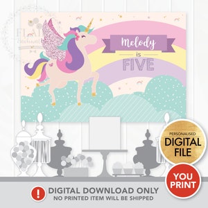 DIGITAL Unicorn Backdrop Poster, Birthday Party Decoration, Unicorn Sign, Personalized Unicorn Party Supply
