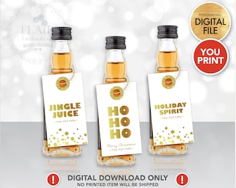 Green Plaid Mini Bottle Tags, Christmas Mini Liquor Tags, Adult ...