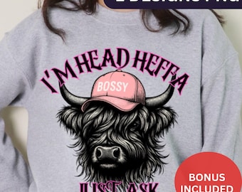 Highland Cow PNG | Boss Babe Head Heifer Western Shirt Design | Bossy Girl Cowgirl Sublimation Design for Shirts | Western Mom Shirt PNG