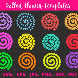 Gerollte Blumen svg, gerollte Blumenschablone, Papier gerollte Blume svg, gerollte Blumen cricut, gerollte Blumen png, gerollte Blumenausschnitte, Dxf
