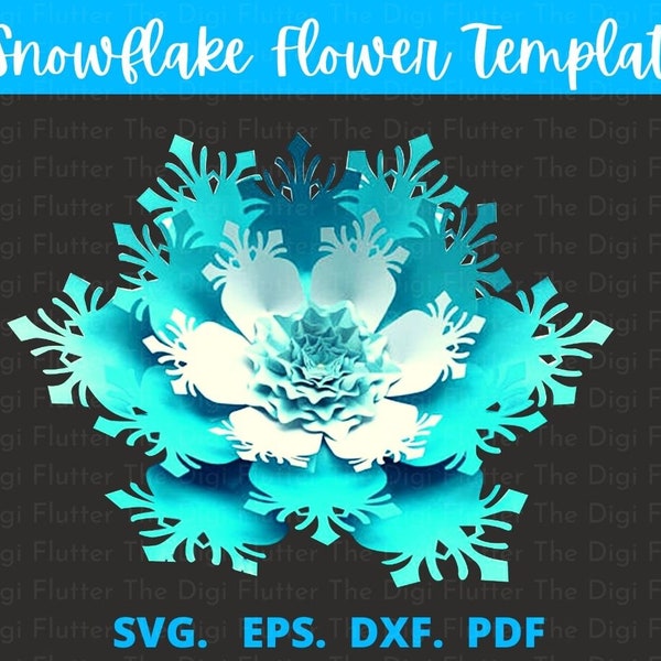 Paper snowflake flower svg, Snowflake flower svg, Paper snowflake flower, Snowflake flower template, Snowflake flower cut file, Cricut Dxf