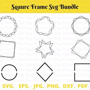 Geometric frame cricut svg, Square frame png, Split circle svg, Square frame svg, Square border svg, Square frame bundle, Double frame svg