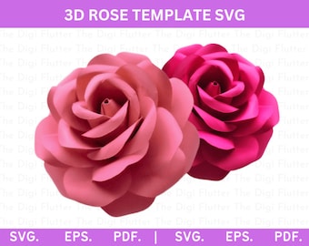 Rose flower 3d svg, Big flower svg, Paper rose flower 3d, Rose flower template cricut, Paper rose flower cricut, Rose flower cricut svg, DXF