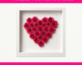 Paquete de archivos SVG de flores enrolladas en 3D / Plantilla de flor de papel para Cricut y Silhouette / Rosas de papel y hojas para proyectos DIY (archivos digitales)