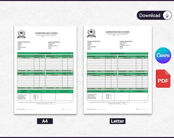 Bearbeitbare Homeschool Tranbook-Vorlage | Druckbare High School Note PDF | Canva Transkript Form | Digitaler Download