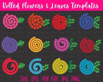 May include: A set of 10 rolled flower and leaf templates in various colors, including pink, red, orange, purple, blue, yellow, and green. The templates are designed for crafting and can be used to create paper flowers and leaves.