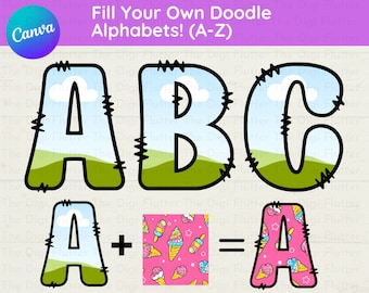 Doodle Letter Canva Frame Template: Fill Your Own Alphabet (Digital Download)