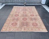 Large Persian Rug, Handmade Rug, Oversize Wool Rug, Antique Rug, Pink Area Rug, Vintage Living Room Rug, Lowpile Rug, 6.2 x 9.6 ft