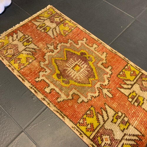 Small Turkish Rug, Small Vintage Rug, Small Entry Rug, Small Oriental Rug, Small buy Handmade Rug, Small Boho Rug, Orange Door Mat, 1.3 x 2.6 ft