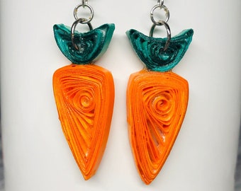 Quilled Carrot Earrings | Lightweight Paper Vegetable Jewelry