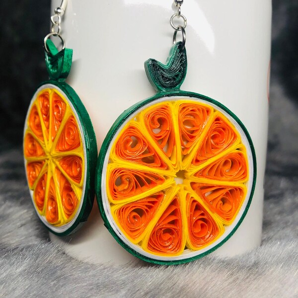 Quilled Grapefruit Earrings  | Filigree Orange Fruit Earrings | Paper circle Fruit Earrings | Cute Earrings for Girls and Women