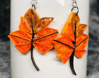 Quilled Paper Maple Leaf Earrings | Fall Thanksgiving Jewelry
