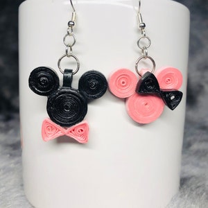 Mickey & Minnie Mouse Quilled Paper Earrings | Whimsical Disney Jewelry Pink