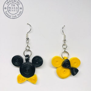 Mickey & Minnie Mouse Quilled Paper Earrings | Whimsical Disney Jewelry Yellow
