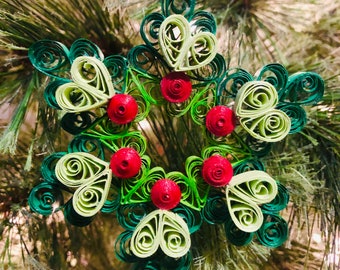 Christmas Wreath Ornament--Green and Red | Filigree Wreath | Paper Wreath | Christmas Decorations