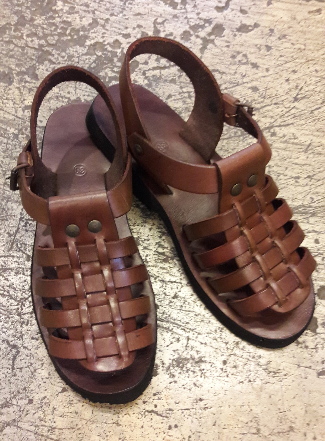 Handmade Brown Leather Fisherman Sandals Men Women Vintage | Etsy