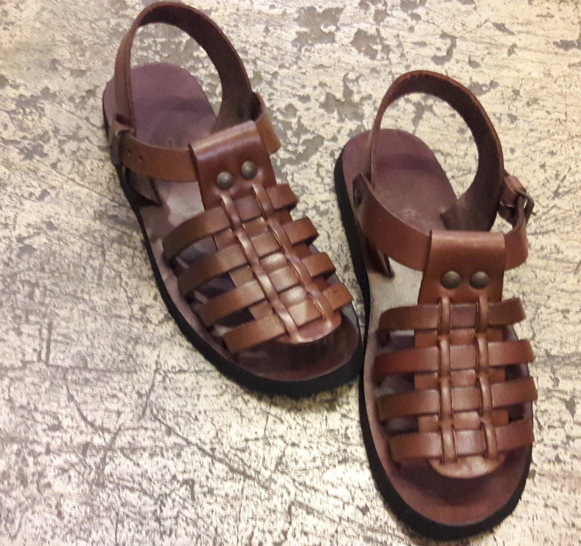 Handmade Brown Leather Fisherman Sandals Men Women Vintage Etsy