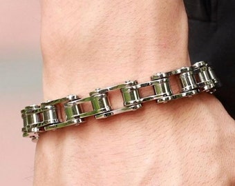 Heavy and Study Mens Steel Large Link Chain Motorcycle Bike Chain Bracelet with Skulls Polished
