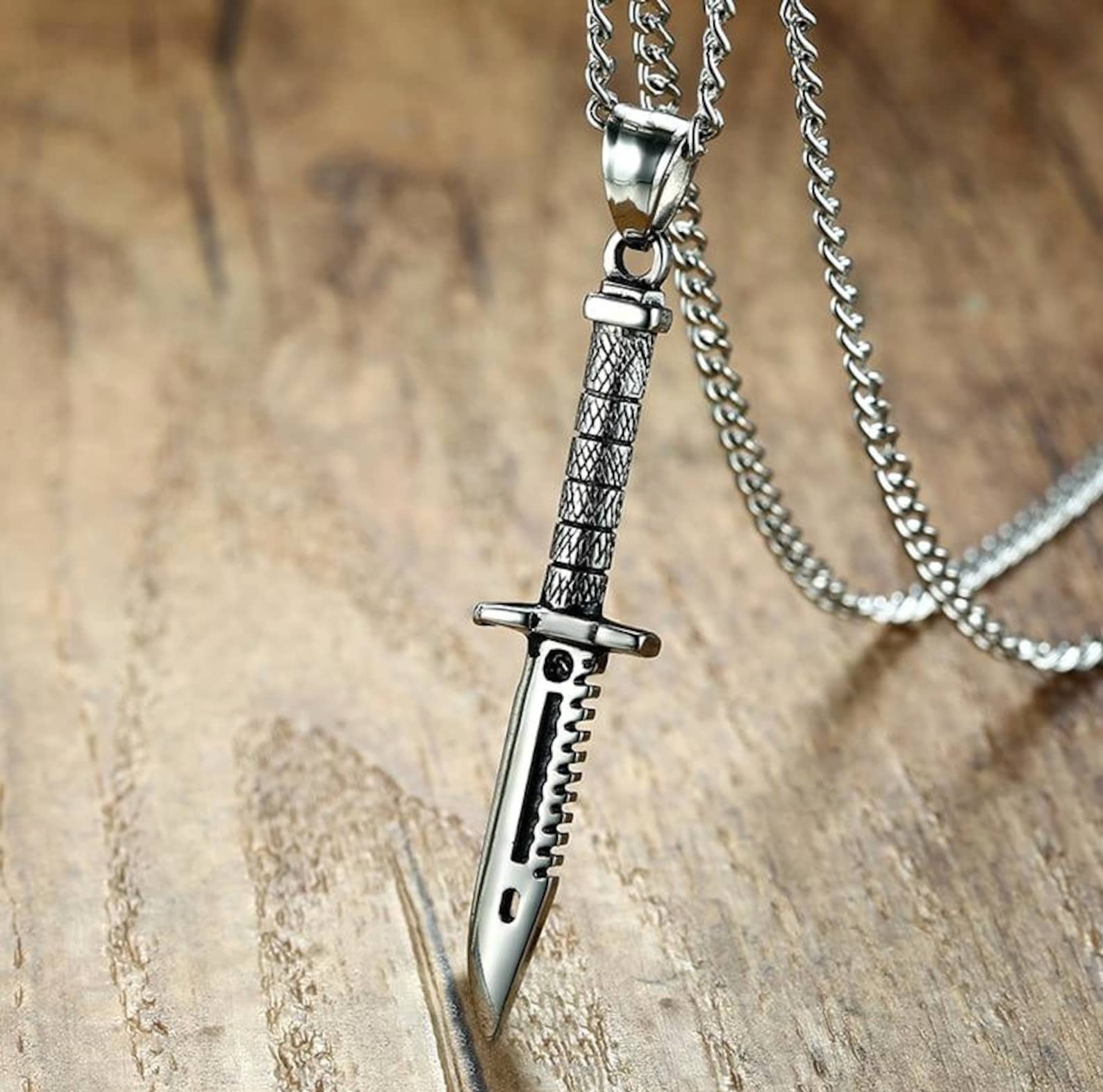 Knife Dagger Chain Necklace Sword Cool Supernatural Stainless Etsy