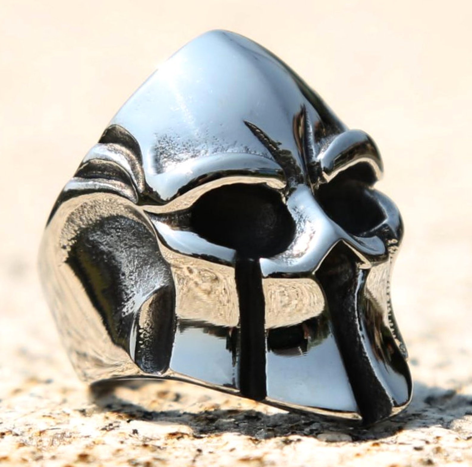 Polished Spartan Helmet Rings Personality Stainless Steel Punk Etsy