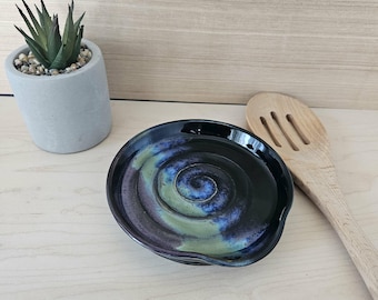 Northern Light CERAMIC SPOON REST, Handmade Ceramic Spoon Rest, Wheel Thrown Spoon Rest