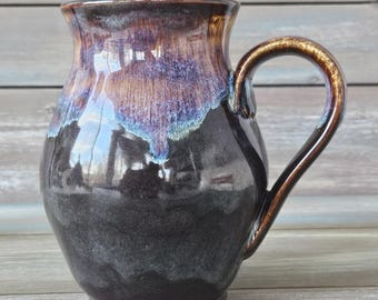 Iron Sky Pottery Mug – Handmade Ceramic Coffee Mug – Wheel Thrown Stoneware Mug – Dark Metallic Glaze Artisan Mug